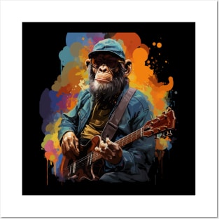 Chimpanzee Playing Guitar Posters and Art